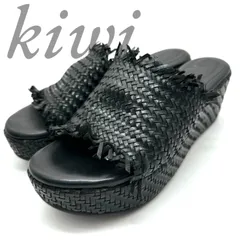 【B5337】 kiwi キィウイ サンダル メッシュ 編み込み レザー ブラック ウェッジソール 厚底 レディース オープントゥのサムネイル