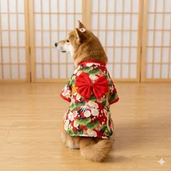 144ドッグウェア　犬用着物　袴着　浴衣　日本の着物スタイル　ペット服　ペットウェア　和柄　和装　犬の服　犬服　行事　正月　お祭り　春夏秋冬服　小中型犬用服　和服　犬用品　レッド　XLサイズ　柴犬　日本犬のサムネイル