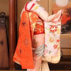 振袖用 長襦袢 絞り花雪輪文様 刺繍半衿付き ピンクぼかし 正絹 成人式