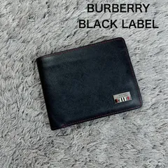 BURBERRY BLACK LABEL バーバリー ブラックレーベル 二つ折り財布 ブラック レザー プレートロゴ