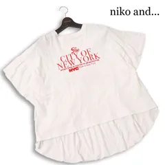 niko and... ニコアンド 春夏★ 半袖 フリル ロゴプリント ビッグシルエット Tシャツ チュニック Sz.F レディース 白