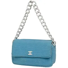 シャネル CHANEL ココマーク プラチェーン ショルダーバッグ ファブリック ライトブルー レディース 【中古】