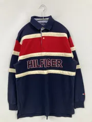 TOMMY HILFIGER トミーヒルフィガー ポロシャツ S ネイビー ボーダー柄 ブランドロゴ 刺繍 長袖