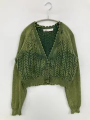 ZARA ザラ カーディガン/ボレロ USA L グリーン ニット 無地 ショート丈 長袖