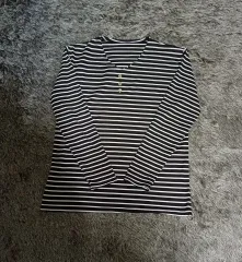 ボーダー柄 Vネック 長袖 Tシャツ ブラック/白 66