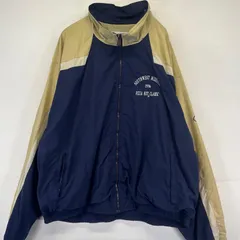 古着 90's/90年代 チャンピオン Champion ジャケット ナイロンジャケット 裏地メッシュ 刺繍デザイン 2XL  ネイビー系 メンズ