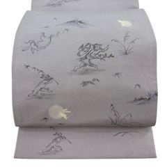 名古屋帯　鳥獣戯画　兎　カエル　蛙　紬　着物　053b 名古屋帯 鳥獣戯画 兎 カエル 蛙 紬 着物 053b - メルカリ