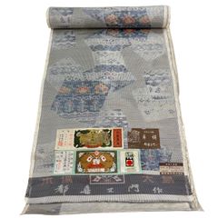 本場小千谷縮 夏着物反物 本麻 伝統工芸品 アイボリーベージュ 幾何学 