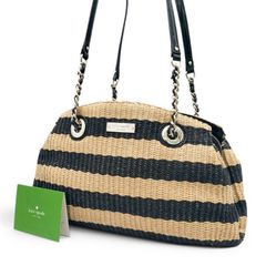 新品 kate spadeリーガン ストライプ キャンバス バケット バッグ