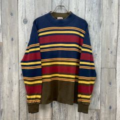 ◎90s J.CREW マルチボーダー クルーネックウールニットセーター M 
