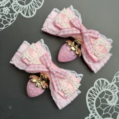 苺P♡はしごギンガムリボン❷　ピンク　ヘアクリップ  量産型　地雷　ゴスロリ　天使界隈　サブカル　コンカフェ　ストロベリー