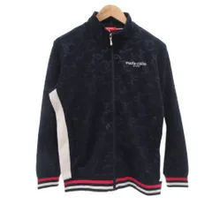 マリクレール MARIE CLAIRE 美品 ジャケット ジャージ LL ネイビー 紺 総柄 サイドライン リブライン /NL ■YHS14のサムネイル