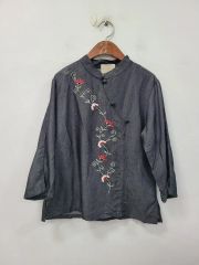 綾小路E✨前開きブラウス 久留米絣【L】蝶々 和モダン 日本製 京都 