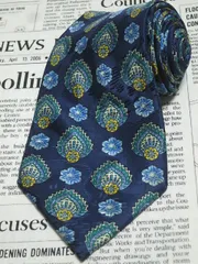 ランバン LANVIN 美品 微光沢 ネクタイ フランス製 シルク100% パターン柄 濃紺系 ネイビー系 K-005389 ゆうパケット