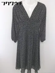 ◇ natural couture NICE CLAUP 花柄 ウエストギャザー 長袖 ロング ワンピース サイズF ブラック マルチ レディース  【1111250000623】