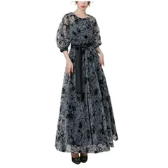 ☆新品☆[SHIHATSUSR] パーティードレス ワンピース イブニングドレス オケージョンドレス ロング丈 ハイウエスト 七分袖 リボン 黒 体型カバー 結婚式 上品 大きいサイズ お呼ばれ フォーマルドレス おしゃれかわいい 着痩せ 658395c6