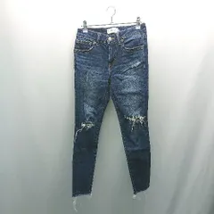 ◇ AZUL BY MOUSSY ダメージ加工 裾フリンジ コットン生地 カジュアル デニムパンツ サイズS ブルー レディース E  【1308290038901】のサムネイル