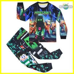 マインクラフト キッズ子供パジャマ 長袖ロンTトップス Tシャツと長ズボン上下セットE　灰色グレー黒ブラック 春夏秋冬セットアップ 110 120 130 140 150 男の子ピクセル ゲーム 服クリーパー キッズ minecraft マイクラ