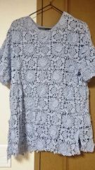 美品】DISAYA ディサヤ 総レースブラウス ライトブルー 配色レース M 