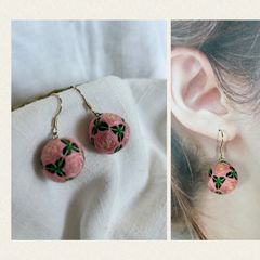 Temari earrings (pink rose, camellia)