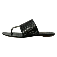 ALAIA(アライア) サンダル 35 レディース - 黒×ゴールド パンチング レザーのサムネイル