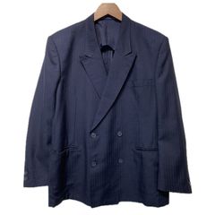 極美品 三陽山長 ダブルスーツ キッドモヘヤ混 A7 ストライプ ネイビー