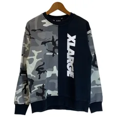 【中古】　XLARGE　スウェット　長袖　トレーナー　クルーネック　裏毛　切替　迷彩　カモフラ　プリント　ストリート　古着　/1583
