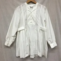 Emma Taylor 23AW パール釦キーネックプリーツブラウス EM232120123 タイプライター ポリエステルコットン チュニックブラウス サイドベルト 長袖 白 FREEのサムネイル