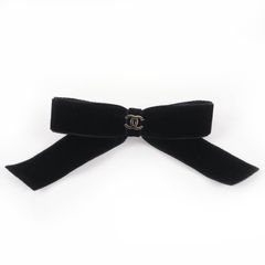 CHANEL ボウ バレッタ ツイード柄 25B ピンク ブラック ココマーク