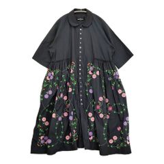 tricot COMME des GARCONS 라운드 칼라 꽃무늬 자수 M 돌만 슬리브 7분 소매 원피스 AD2016 블랙 레이디스 트리코콤 데 걸슨[중고]6-0428M