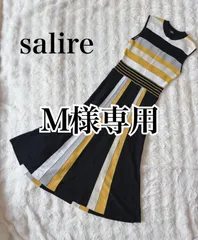 M様専用　salire サリア 配色ボーダー ニットワンピース 38 ノースリーブ プリーツ切替 ブラック×ホワイト×マスタード デザインワンピース レディース 上品 きれいめ