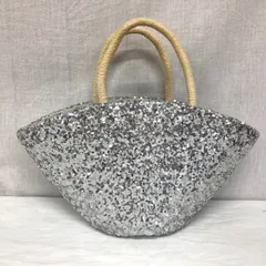 美品 NOLLEY'S Light スパンコール かごバッグ 巾着仕様 トートバッグ ハンドバッグ シルバー 華やかのサムネイル