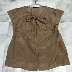 シルク混【美品】TOMORROW LAND COLLECTION ノースリーブ ボウタイ リボン ブラウス サイズ38 Мサイズ相当 ブラウン ベージュ コットンシルク ピンタック オフィスカジュアル フォーマル 高級ライン