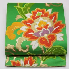 お買い得品！振袖用 袋帯 帯丈424cm 正絹 六通 唐草華文 緑系 1243-01172