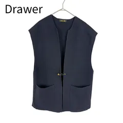 ドゥロワー Drawer ジレ ベスト ネイビー ノースリーブ コットン