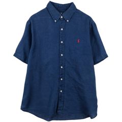 美品✨ラルフローレン リネン100%BD半袖シャツ ポニー刺繍 紺L - メルカリ