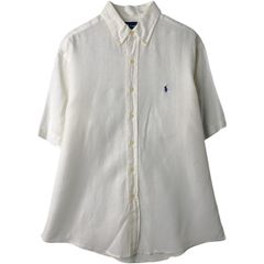 美品】ポロラルフローレン 半袖ボタンダウンシャツ リネン100% 白 L
