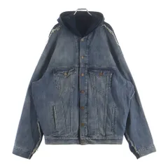 BALENCIAGA (バレンシアガ) 23SS Hooded Sweat Denim Jacket 738737 TNW65 フード付きスウェット切替ハイブリッドデニムジャケット ネイビー/インディゴのサムネイル