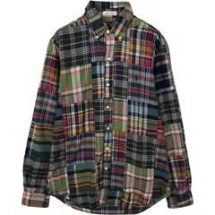 古着 ラルフローレン Ralph Lauren CLASSIC FIT INDIGO パッチワーク 長袖 ボタンダウンチェックシャツ メンズM相当/eaa643470