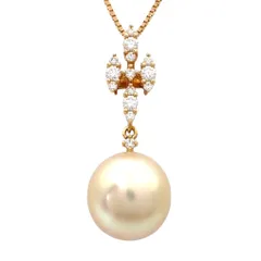田崎真珠 タサキ TASAKI 11mm 白蝶真珠 パール ダイヤ ダイヤモンド 0.21ct ネックレス K18 イエローゴールド ペンダント スウィング ドロップ ジュエリー クロス 4979のサムネイル