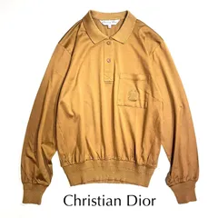 kV74 Christian Dior 襟付き ポロシャツ ハイゲージコットン ハーフボタン ロゴ 刺繍 長袖 ブラウン 茶色 クリスチャンディオールのサムネイル