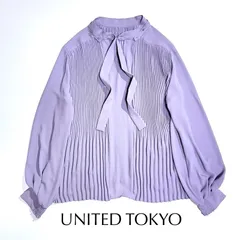 kV62 UNITED TOKYO ツーフェイスプリーツブラウス ボウタイ 長袖 パープル 紫 ユナイテッド トーキョー 定価15,400円のサムネイル