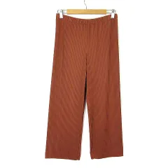 ユニクロ UNIQLO プリーツ ストレートパンツ イージー 落ち感 とろみ ストレッチ L テラコッタ 美品
