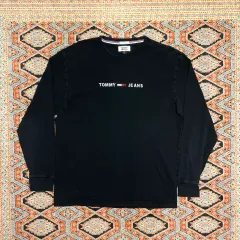 トミー ジーンズ 文字ロゴ ブラック 長袖Tシャツ メンズL