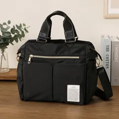 【ブラック】多ポケット 2WAYトートバッグ レディース 撥水 ナイロン 軽い 斜め掛け 通勤 通学のサムネイル