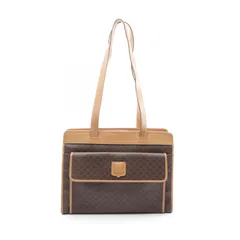 セリーヌ CELINE トートバッグ マカダム ダークブラウン/ナチュラル PVCコーティングキャンバス レザー マカダム ショルダートート レディース Used B