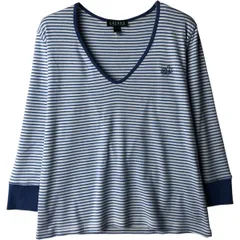 古着 ラルフローレン Ralph Lauren LAUREN ローレン ボーダー柄 七分袖 Vネック ロングTシャツ ロンT レディースL相当/eaa639362