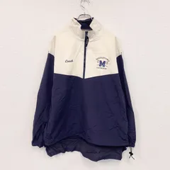 GAME SPORTWEAR　フルジップナイロンジャケット　オフホワイト　紺　ネイビー　Lサイズ　古着【値引き交渉OK！】
