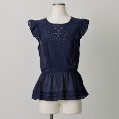 美品】ヌキテパ バックオープン リボンカットワークレース ペプラム 