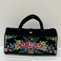 Y3272　FEILER　フェイラー　ボストンバッグ　ブラック　黒　花柄　花かご　バスケット　レディース　シンプル　きれいめ　上品　シュニール織りのサムネイル